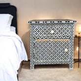 Bone Inlay Star Design 1 Drawer & 1 Door Bedside Table Black | Bone Inlay Star Design 1 Drawer & 1 Door Nightstand Table Black